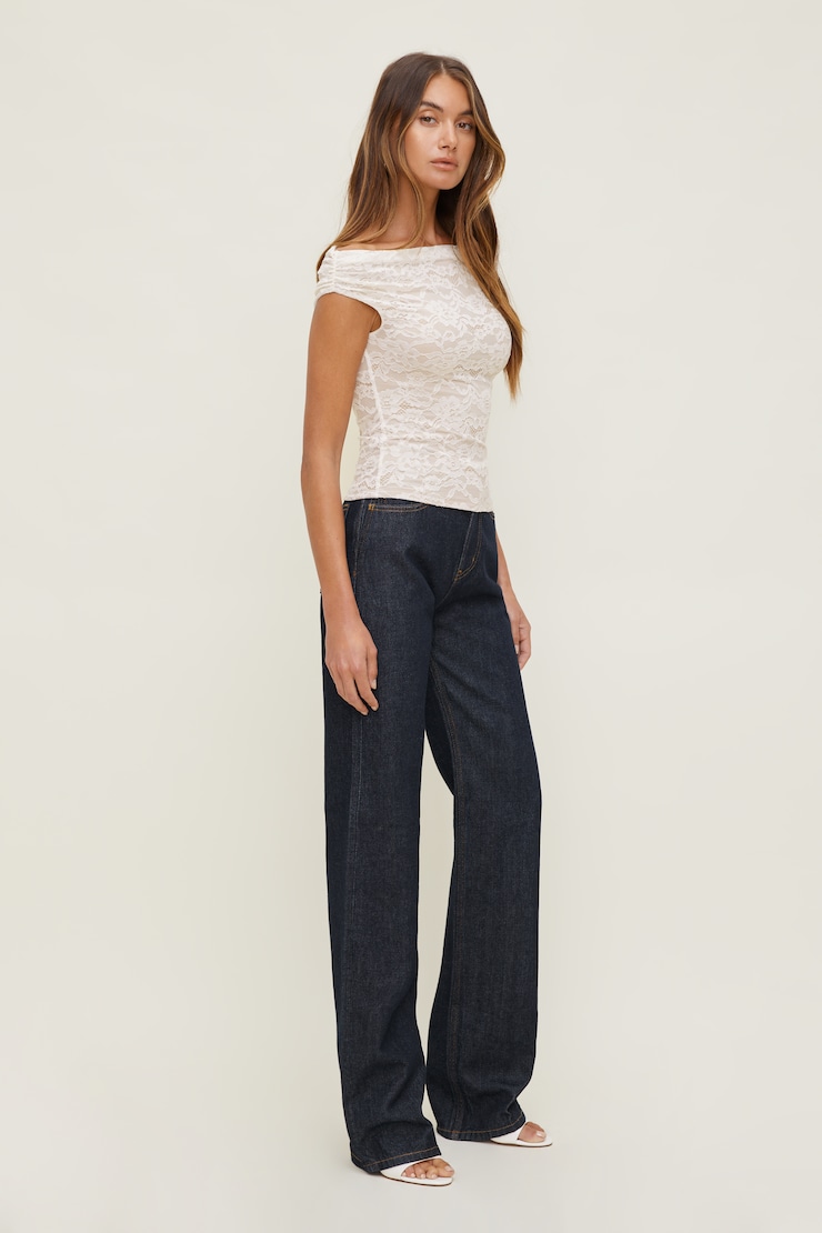 Off Shoulder Lace Top Sea Salt Cream large