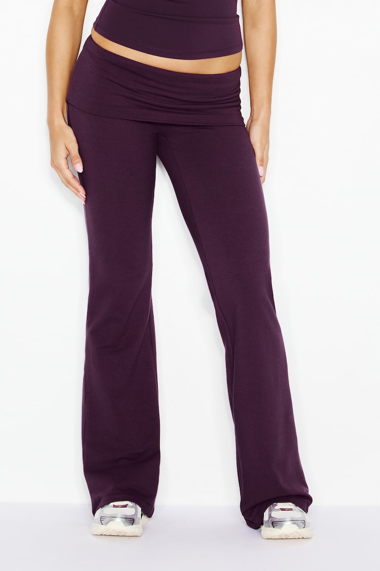 StretchTerry™ Foldover Bootcut Pants, WILD BERRY, large