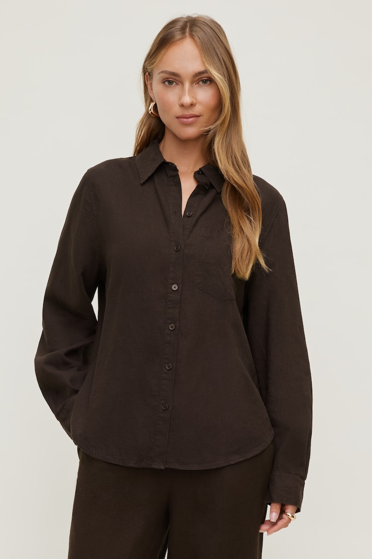 Isla Oversized Linen Shirt Brown | Dynamite