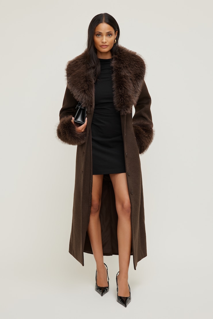 Faux Fur Trim Wool Coat