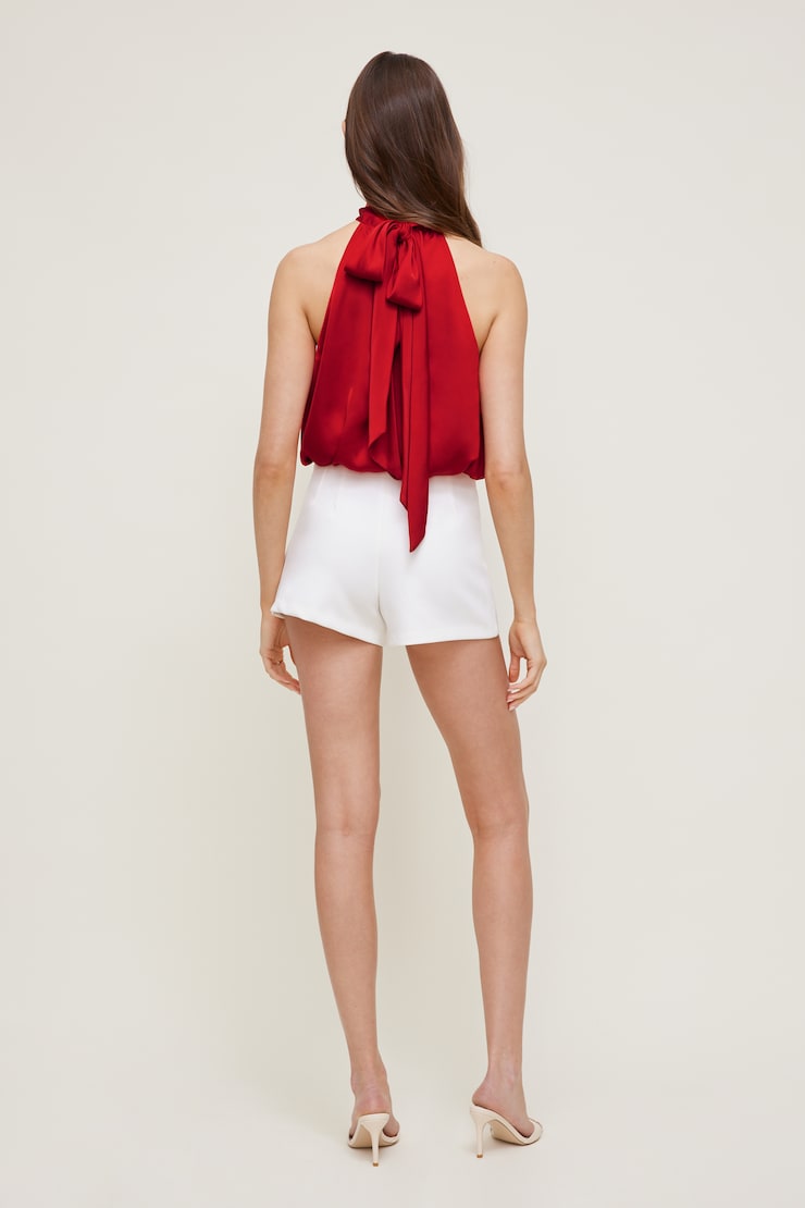 Paloma Bubble Satin Halter Blouse Goji Berry Red large