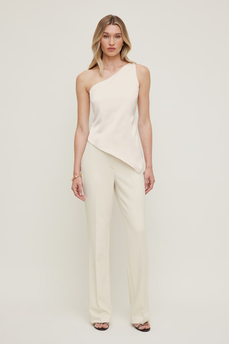 Single Shoulder Satin Top Sea Salt Cream large