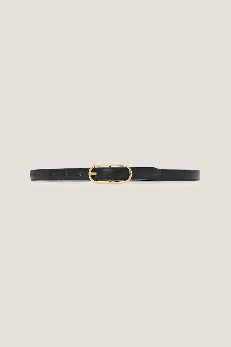 Oval Super Slim Faux Leather Belt Black | Dynamite