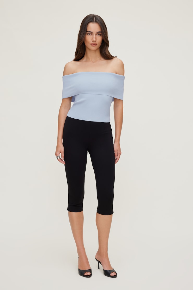 Foldover Off Shoulder Sweater Heather Blue large