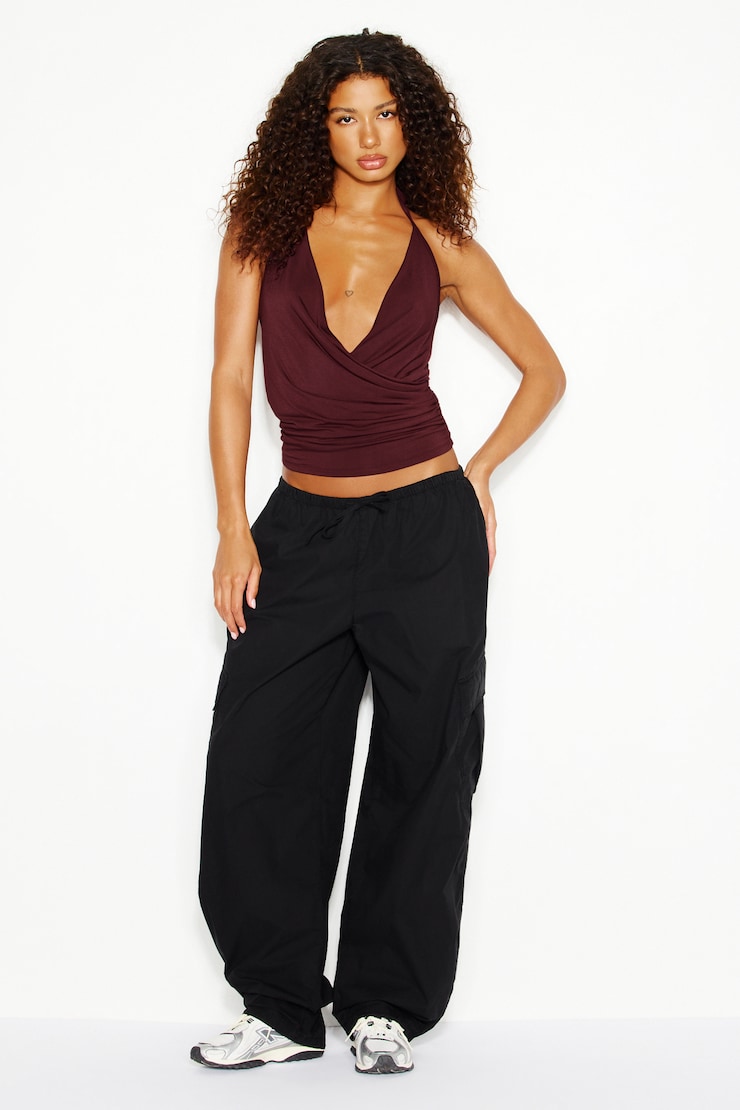 Smooth Surplisse Halter Top, Burgundy Bite, large