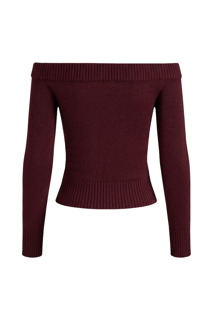 Long Sleeve Off Shoulder Top, Burgundy Bite, large