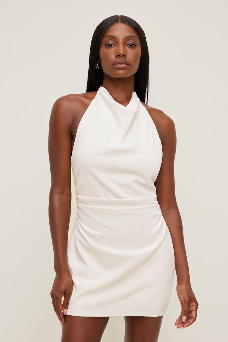 Cowl Halter Mini Dress Sea Salt Cream large