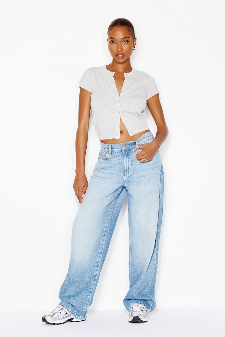 Cropped Button Up Top, Spring Grey Mix, large