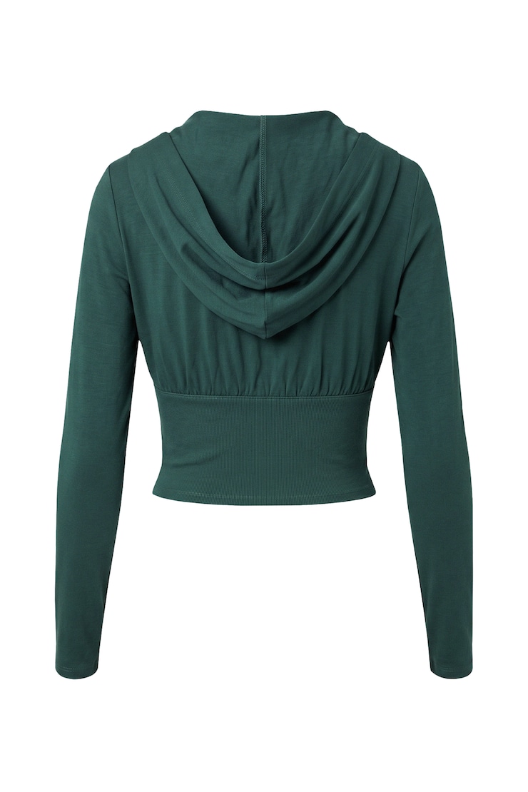 Plunge Hooded Long Sleeve Top, Teal Temptation, large