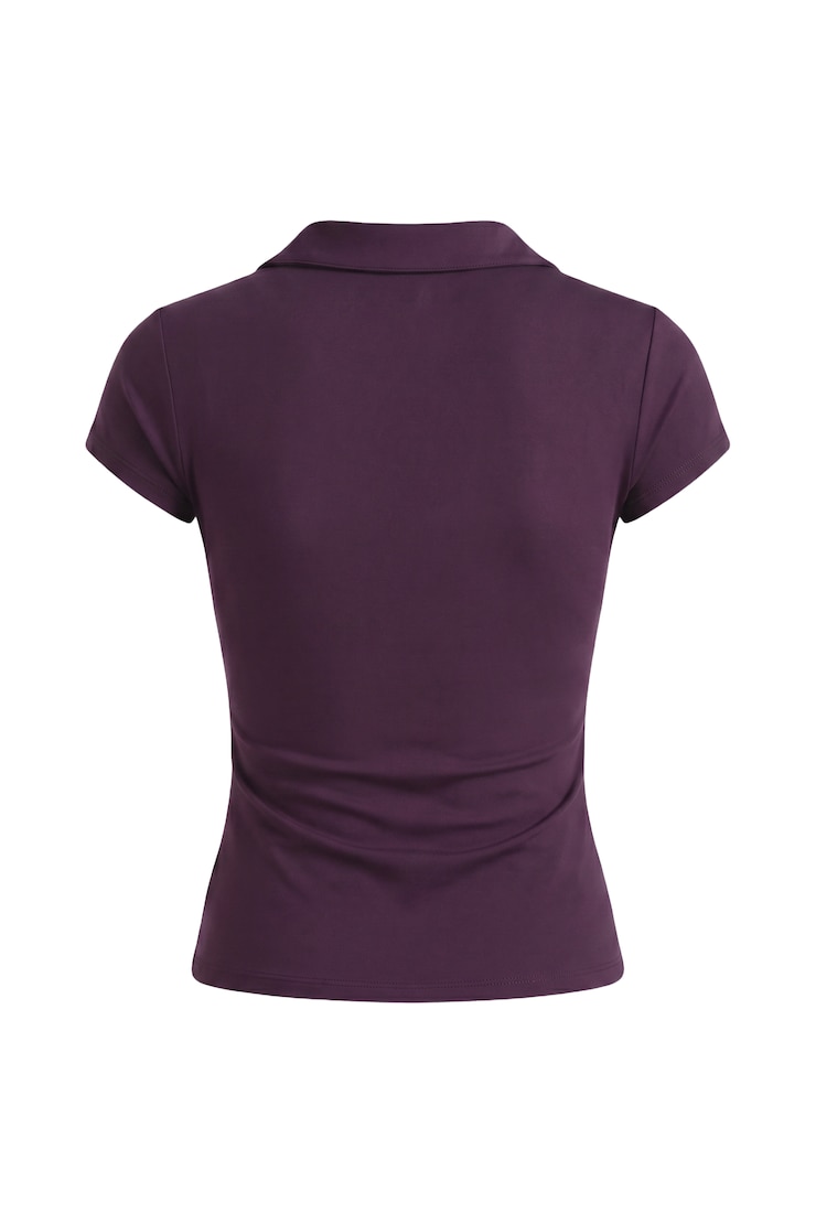 Sleek Short Sleeve Polo Top, Wild Berry Maroon, large
