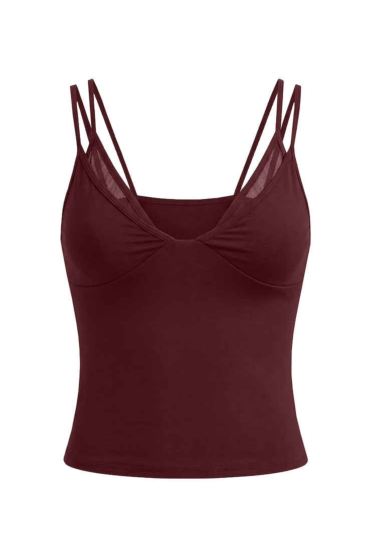 Active Mesh Plunge Cami Top, Burgundy Bite, large