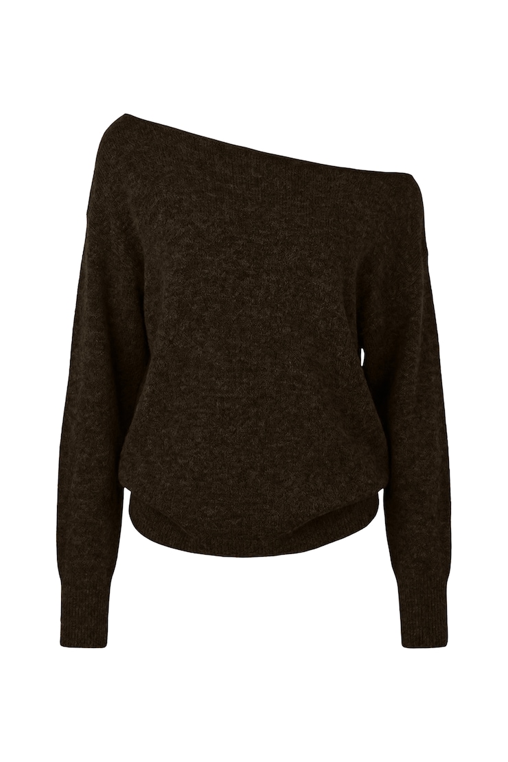 Long Sleeve Spongy Relaxed Off Shoulder Sweater, French Roast Melange, large