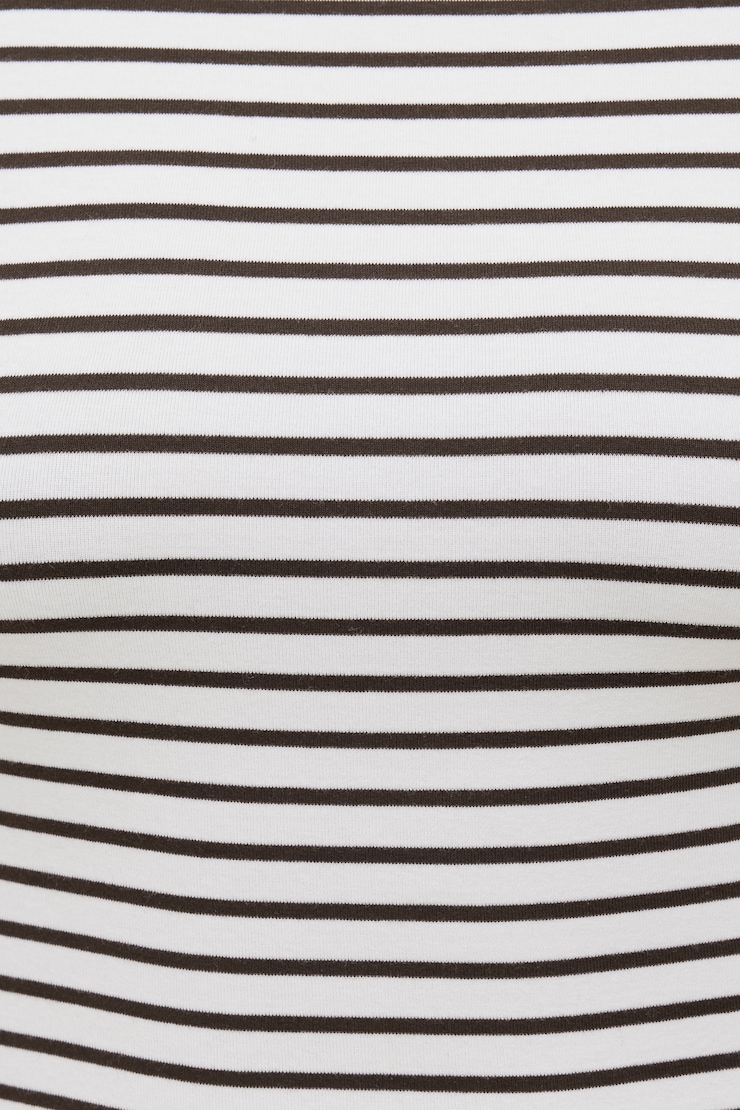 Andrea Striped Cotton T Shirt Snow White / Java Brown Stripe large