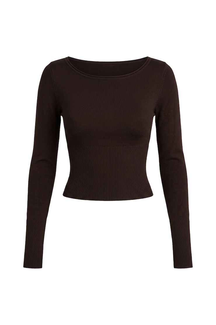 Ryan Fitted Boatneck Sweater, Chocolate Mousse Brown, large