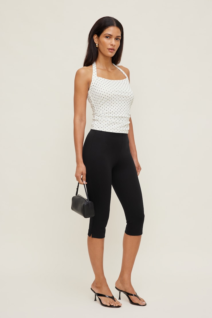 Mesh Halter Top White w/ Black Polka Dots large