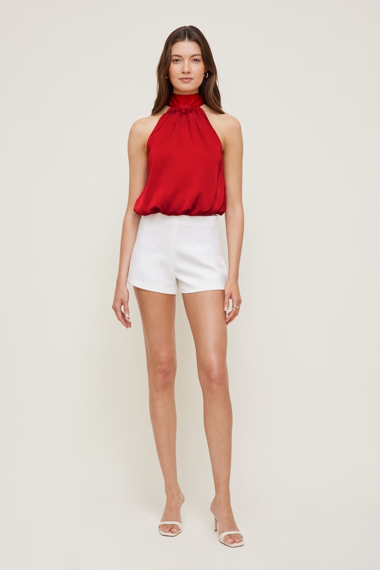 Paloma Bubble Satin Halter Blouse Goji Berry Red large
