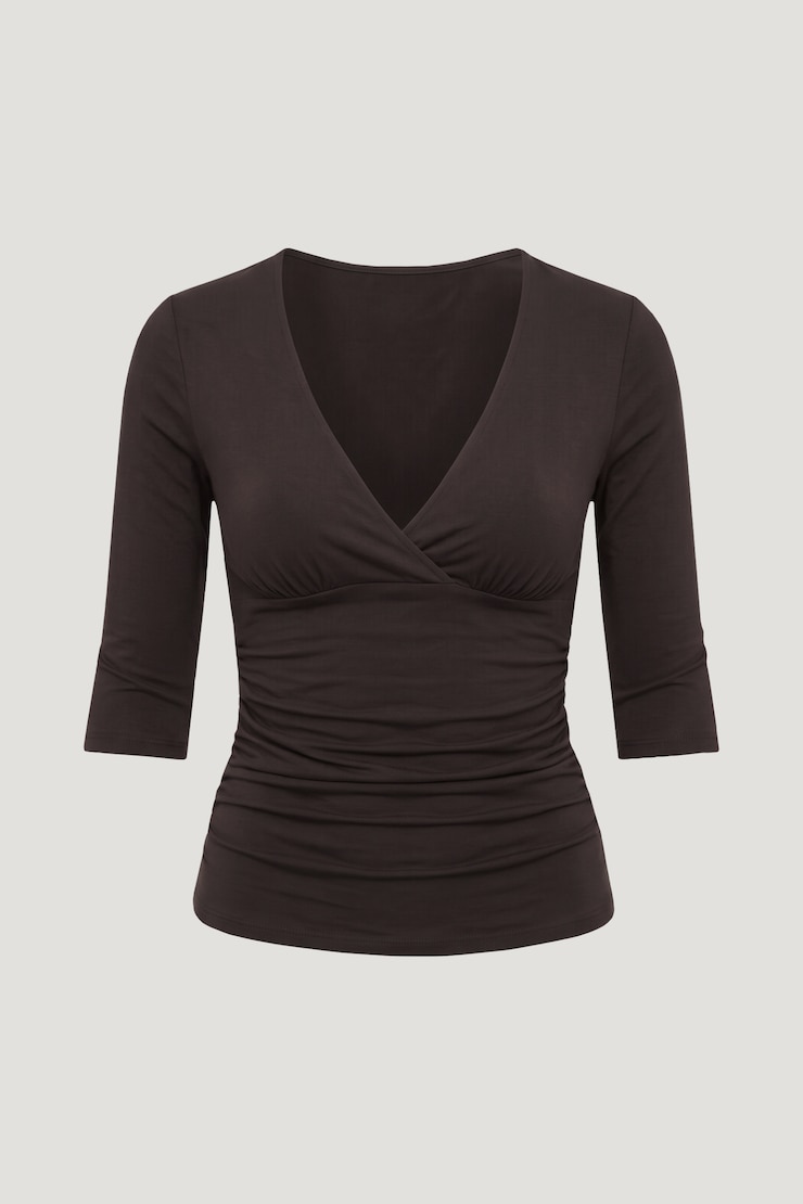 Morgan Plunge 3/4 Sleeve Top Java Brown large