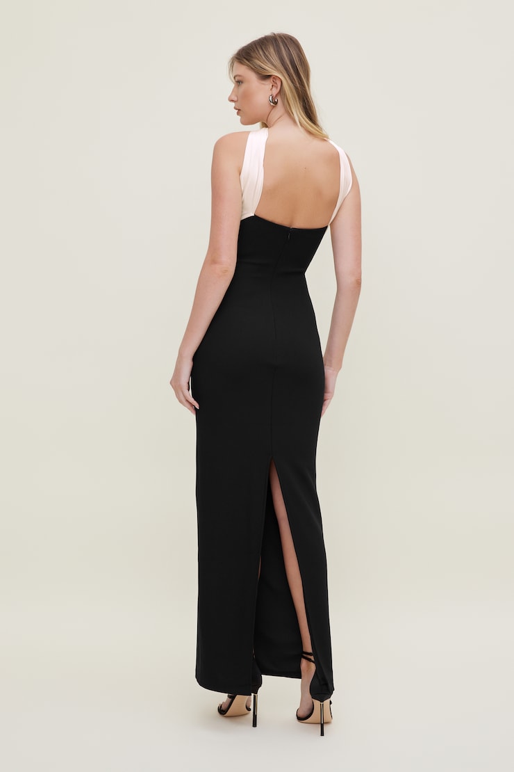Crepe Halter Maxi Dress Jet Black / White Pearl large