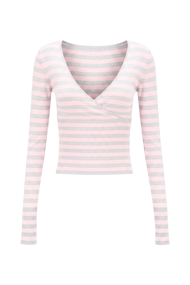 Wrap Me Sweater, Pink/Grey Stripes, large