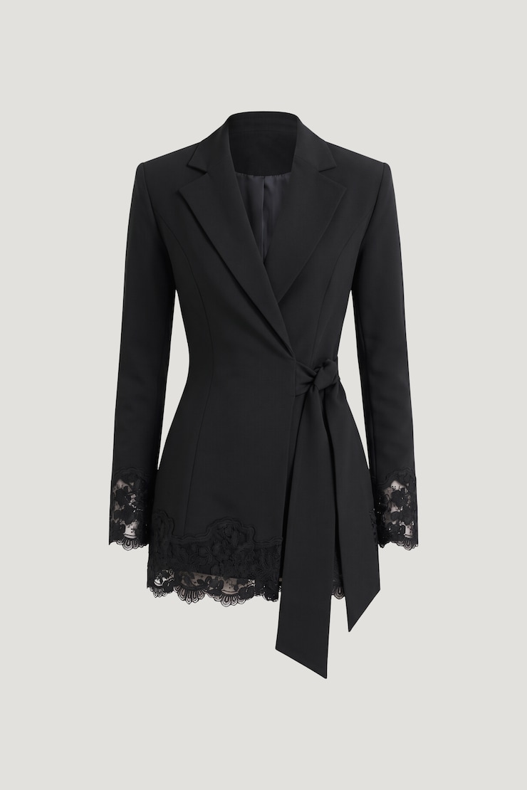 Lace Blazer Romper Mini Dress Jet Black large