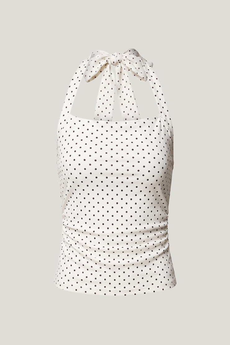 Mesh Halter Top White w/ Black Polka Dots large