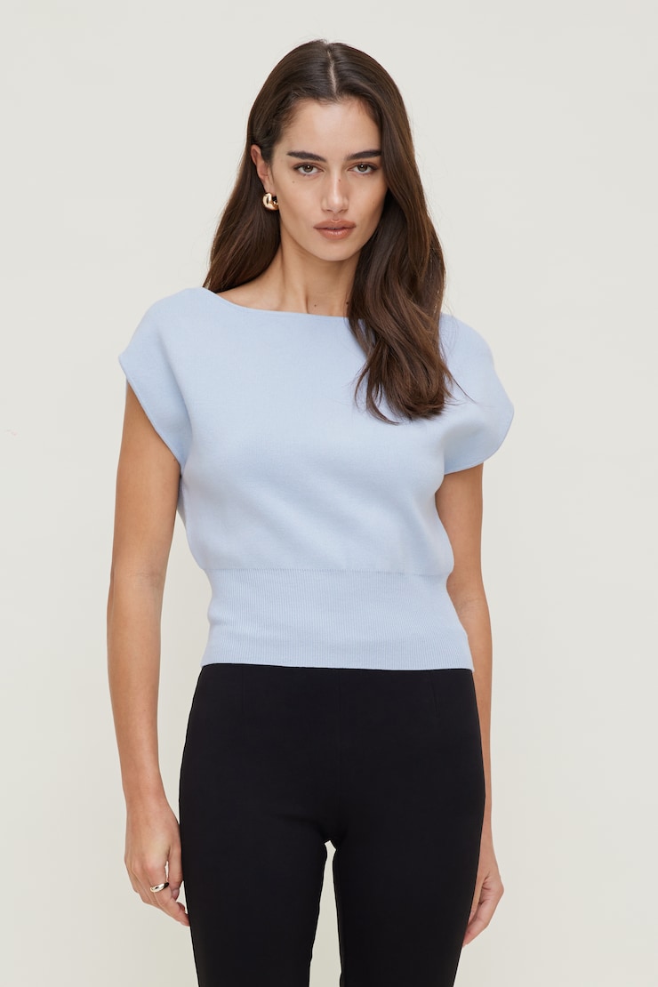 Aria Boat Neck Sweater  Heather Blue large