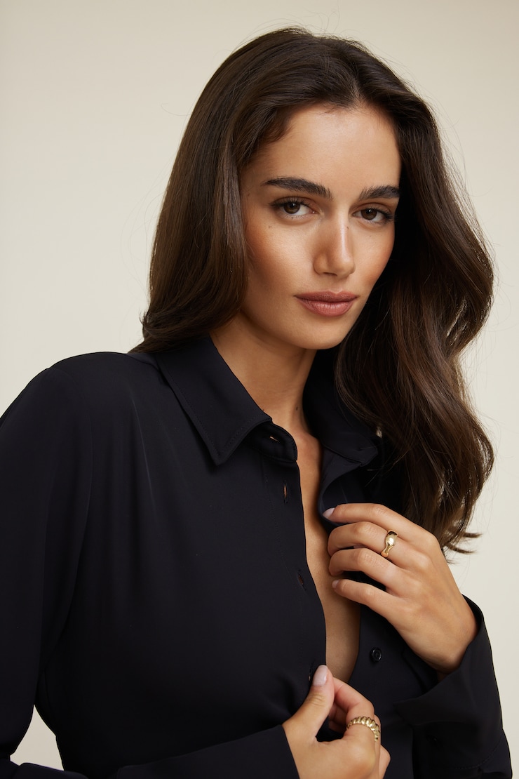 Cinched Waist Fluid Blouse Jet Black large