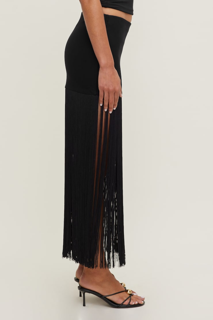 Ponte Fringe Maxi Skirt Jet Black large
