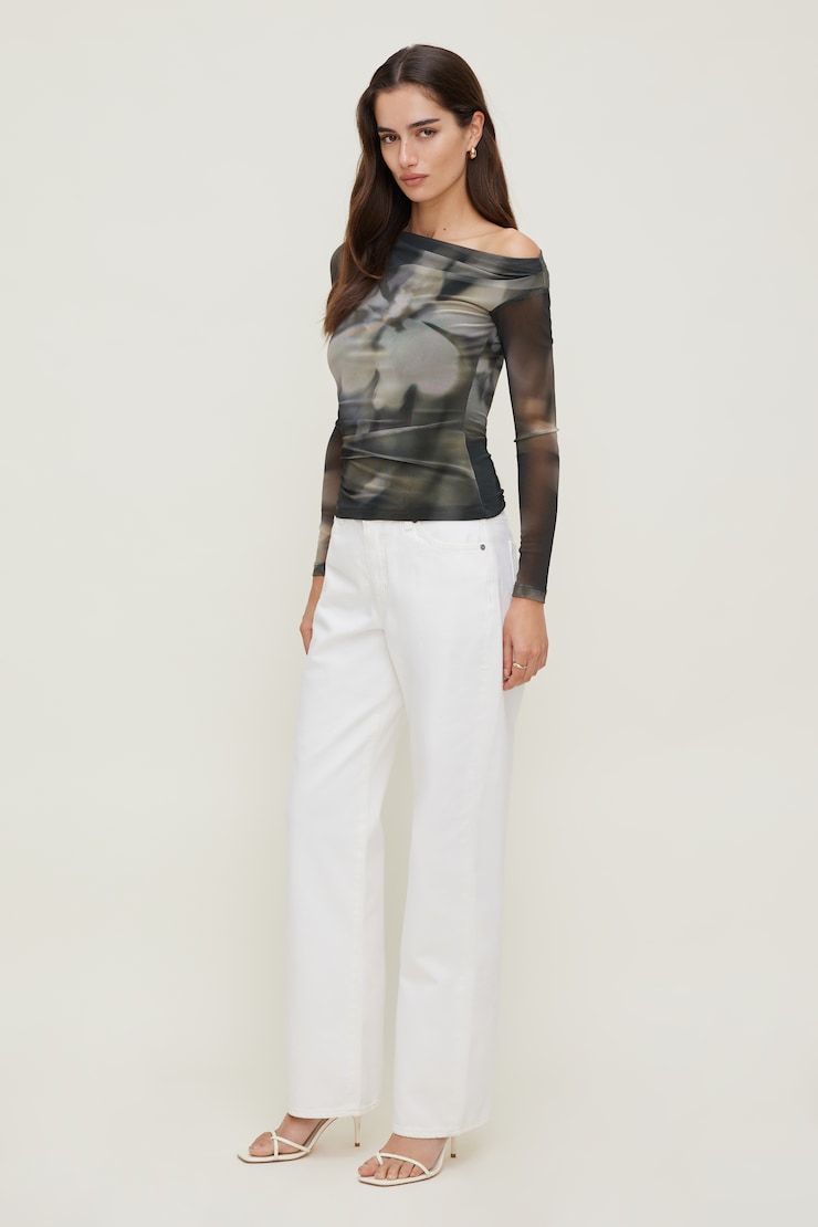 Cleo Printed Mesh Long Sleeve Top Floral Blur large