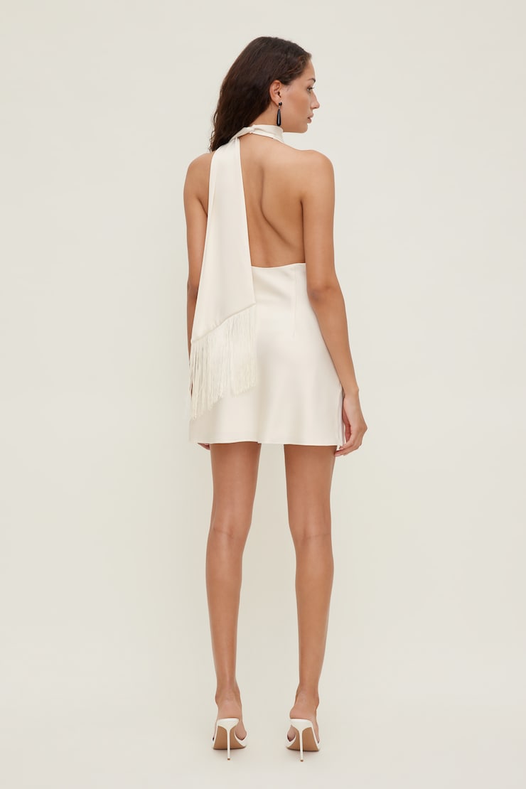 Fringe Scarf Satin Mini Dress Sea Salt Cream large