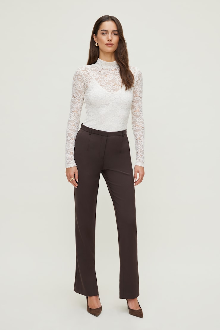 Mock Neck Lace Bodysuit Beige | Dynamite
