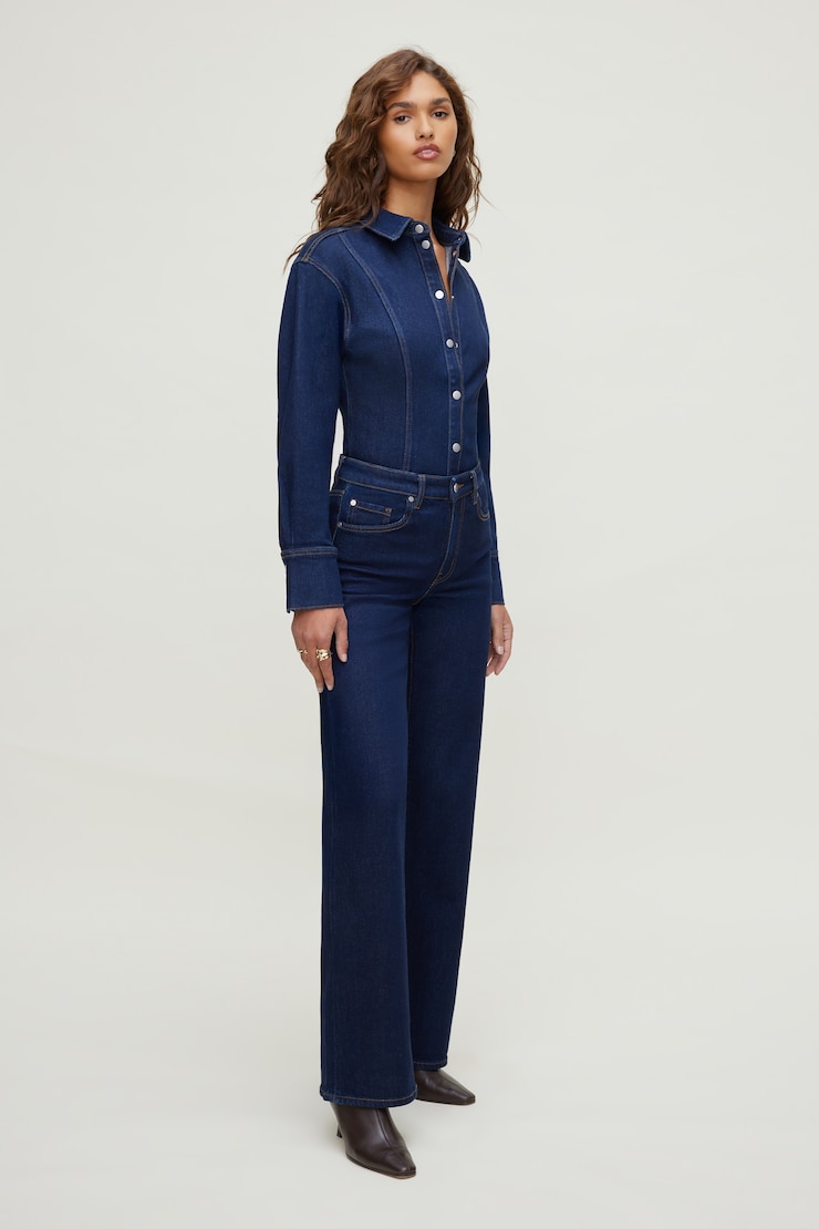 Cinched Stretch Denim Shirt Dark Indigo / Rinse large