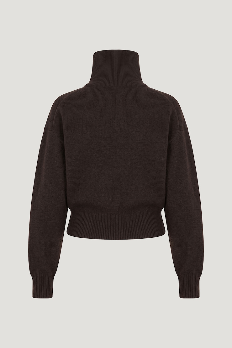 Sage Funnel Neck Zip Sweater Java Brown large