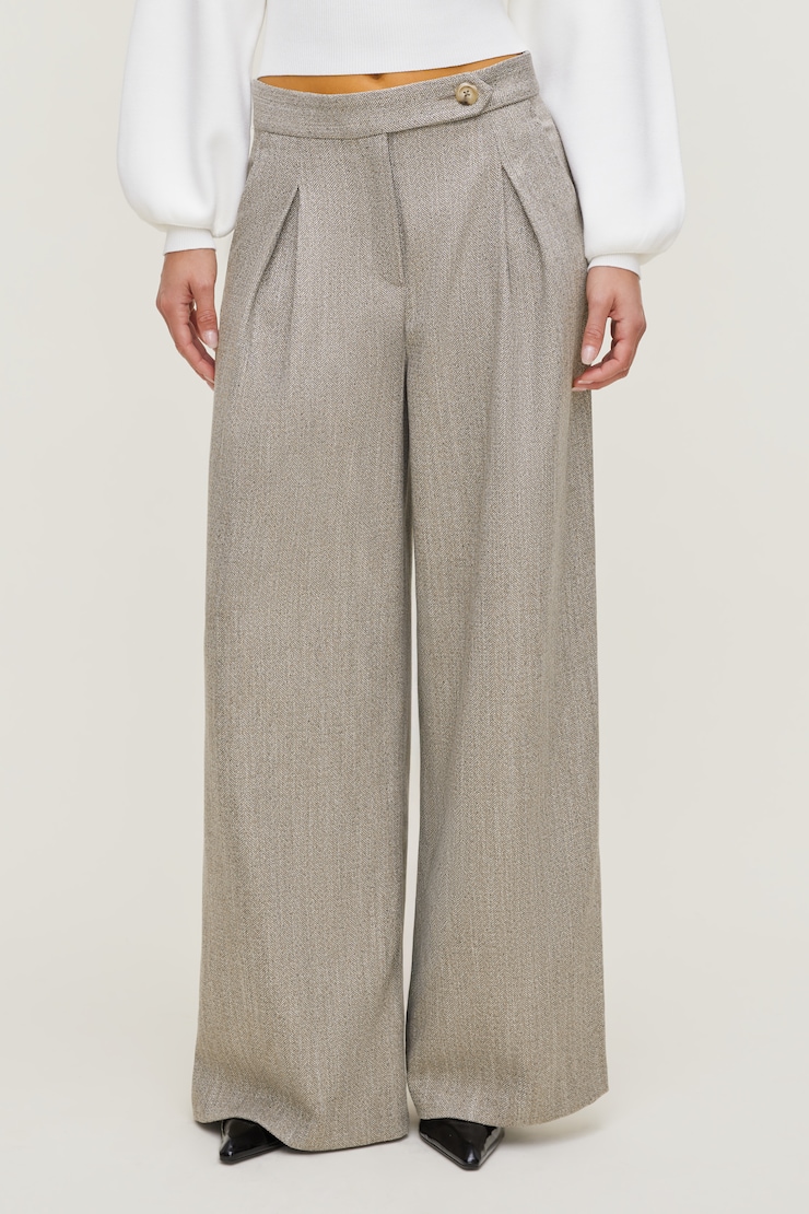 Pantalon plissé à chevrons et jambe large Chevrons beiges large