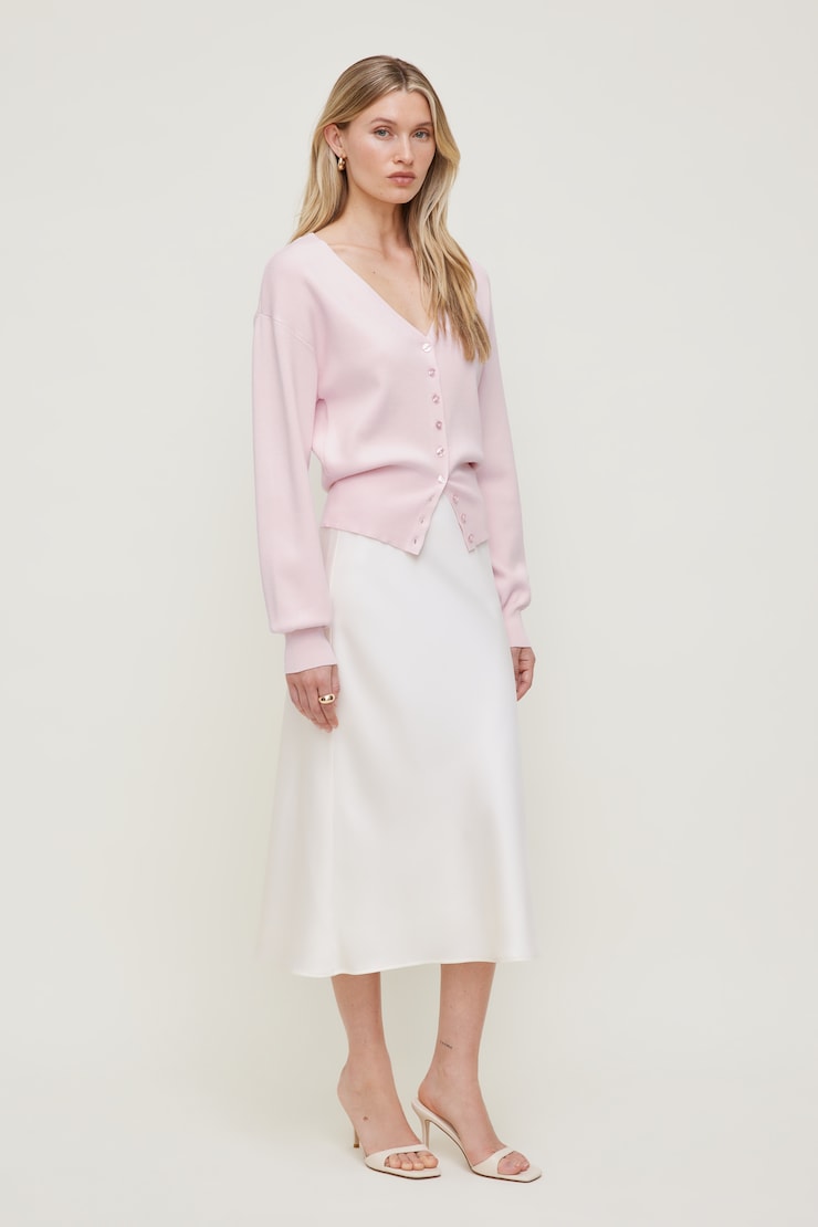 V Neck Cardigan Pale Lilac Pink large