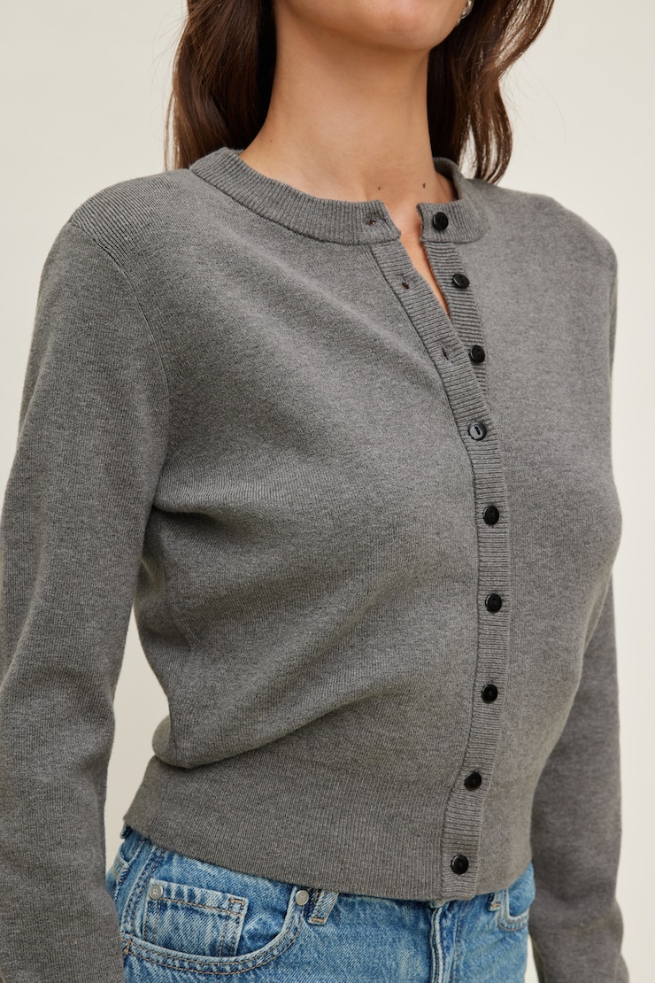 Rebecca Crewneck Cardigan Dark Medium Grey large