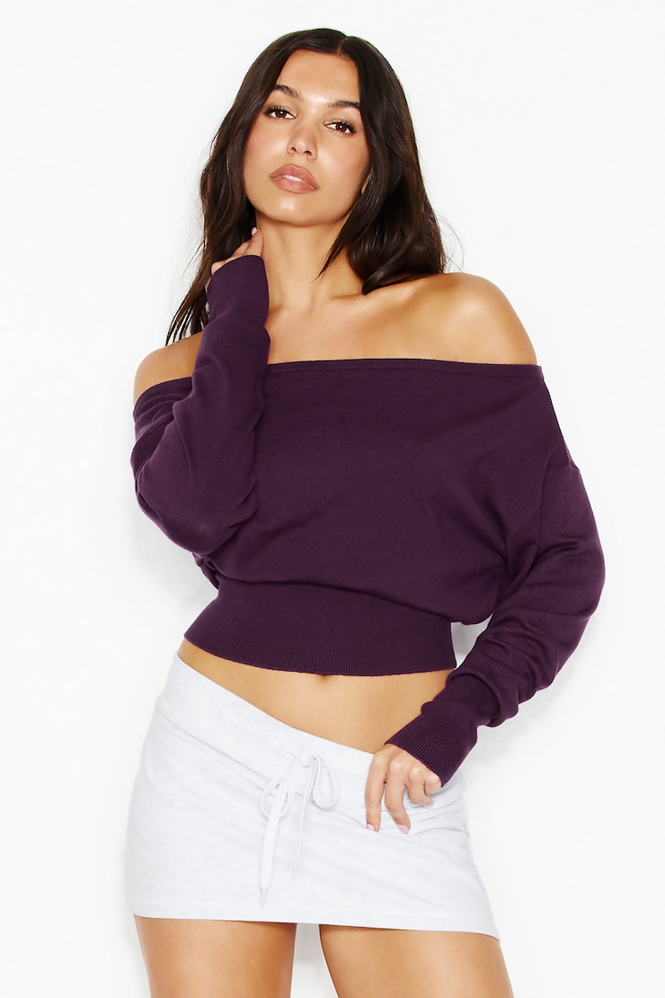Off Shoulder Reset Long Sleeve Top, Wild Berry Maroon, large