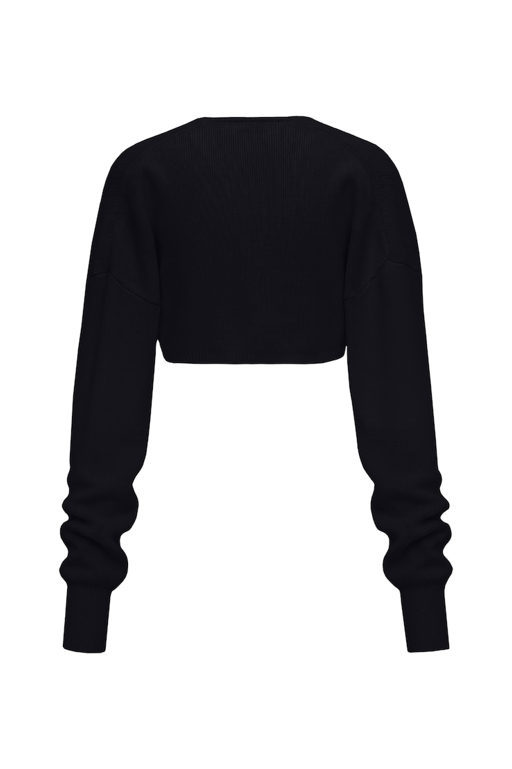 Long Sleeve Shrug Cardigan, Jet Black, large