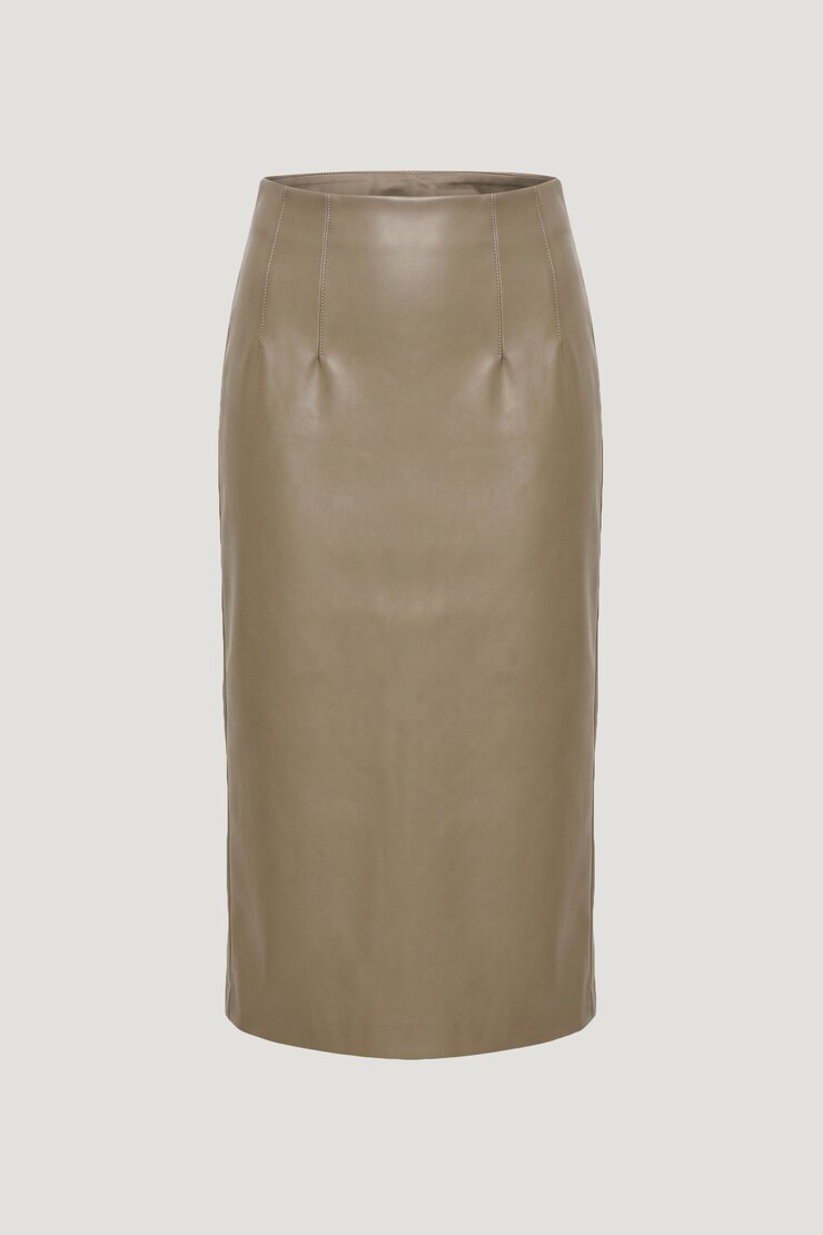 Shiloh Faux Leather Midi Skirt Dry Clay Taupe large