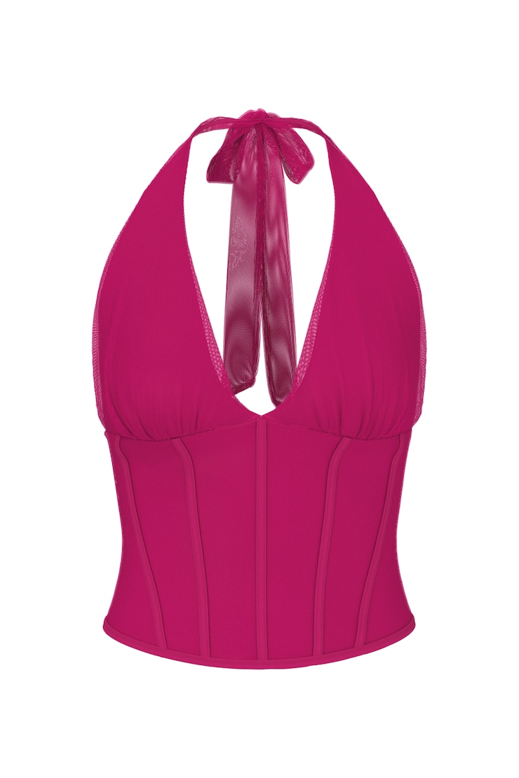 Plunge Halter Mesh Corset Top