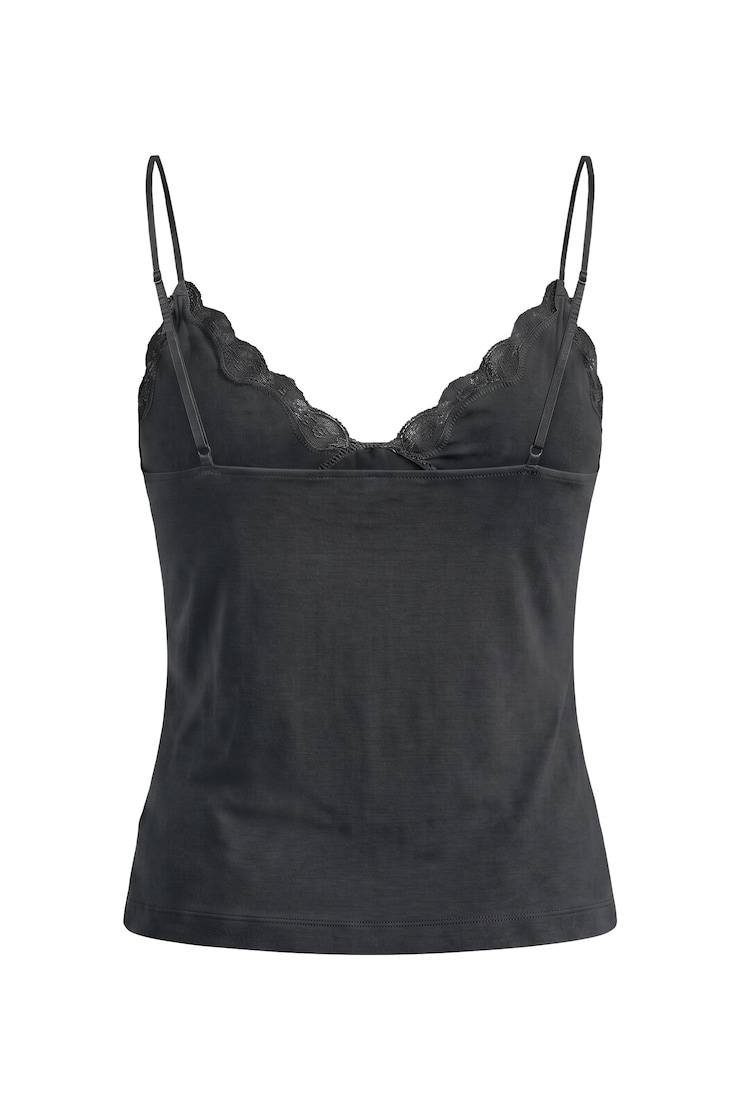 Plunge Lace Trim Cami Top, Forged Iron Grey, large