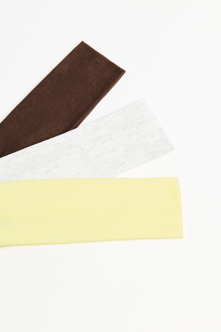 Set of 3 Stretchy Headbands, Limonada Yellow/Brown/Grey, large