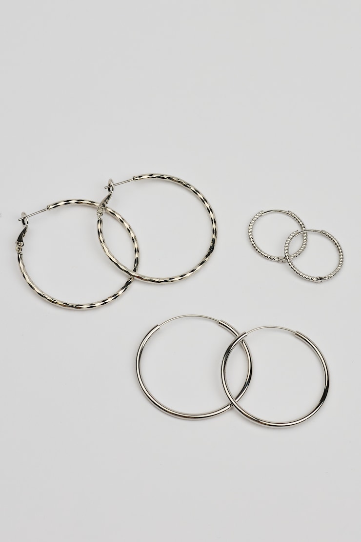 6 Pack of Mini Studs & Thin Hoop Earrings, Silver, large