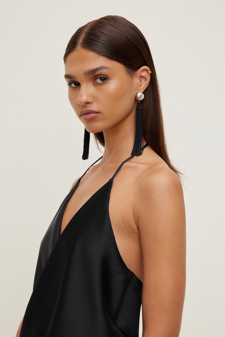Oversized Fringe Earrings Jet Black large
