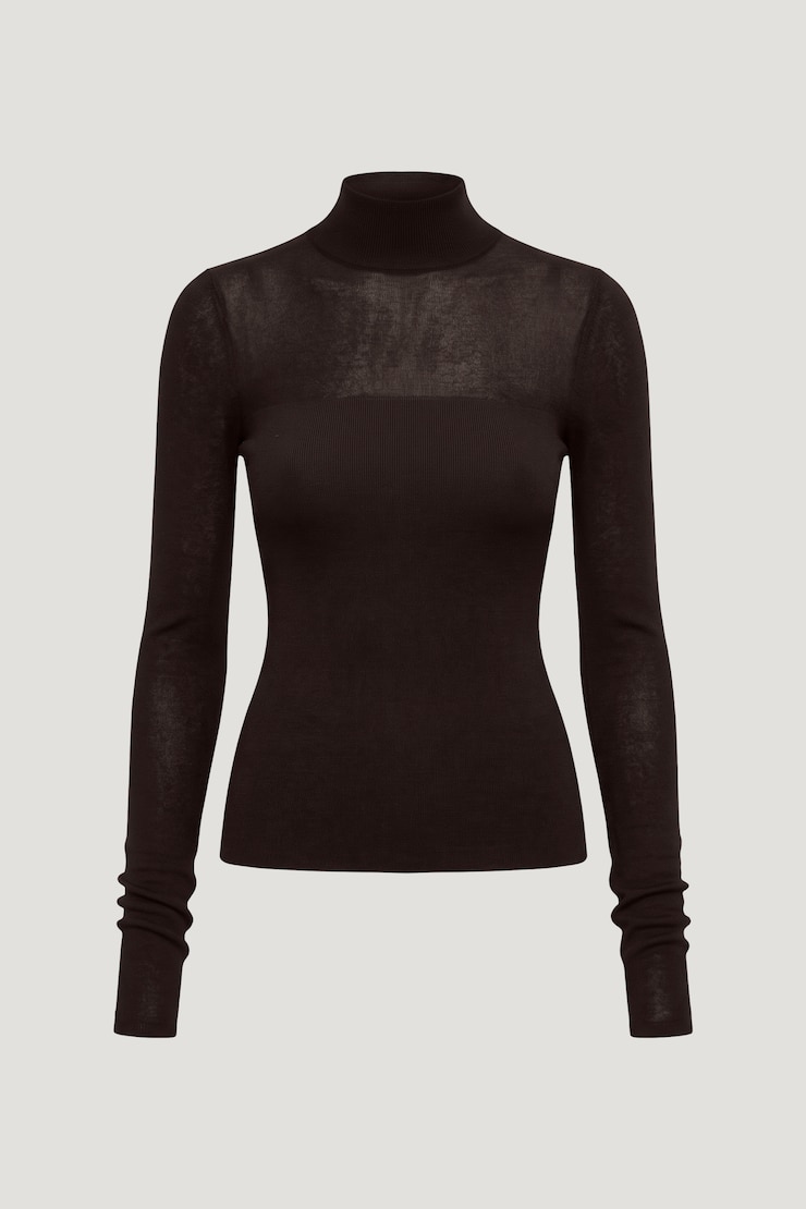 Sheer Opaque Mock Neck Sweater CHERRY LACQUER large