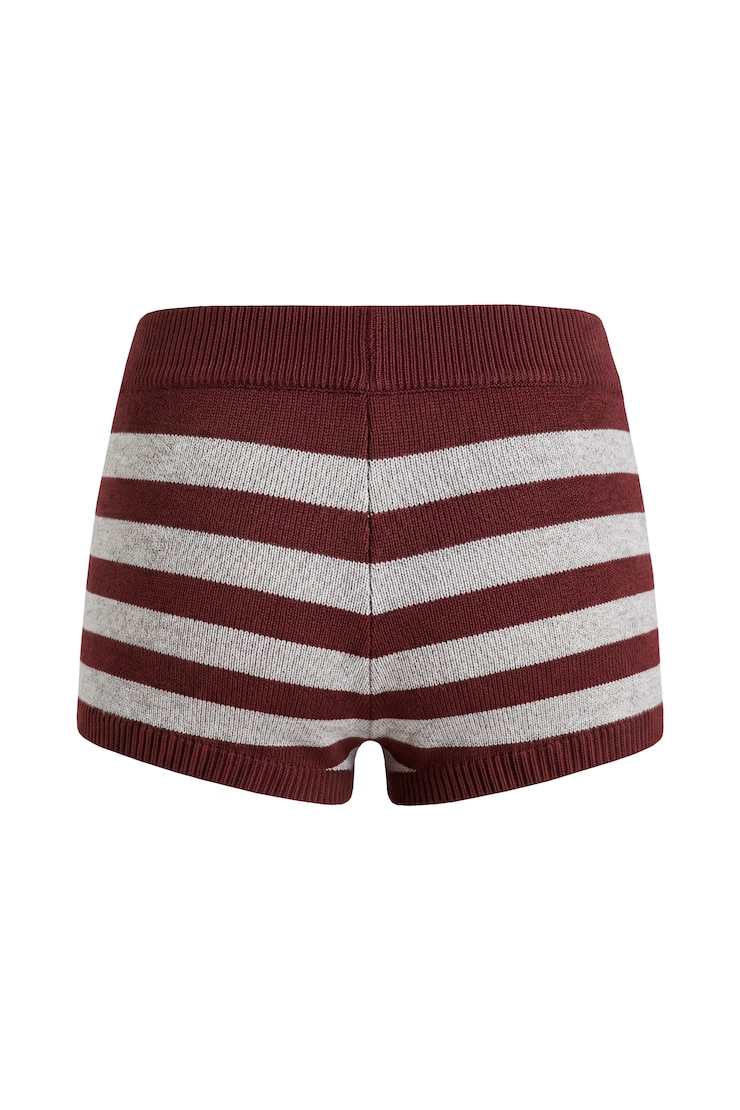 Short en tricot, Bouchée bourgogne/Rayures mélange gris, large