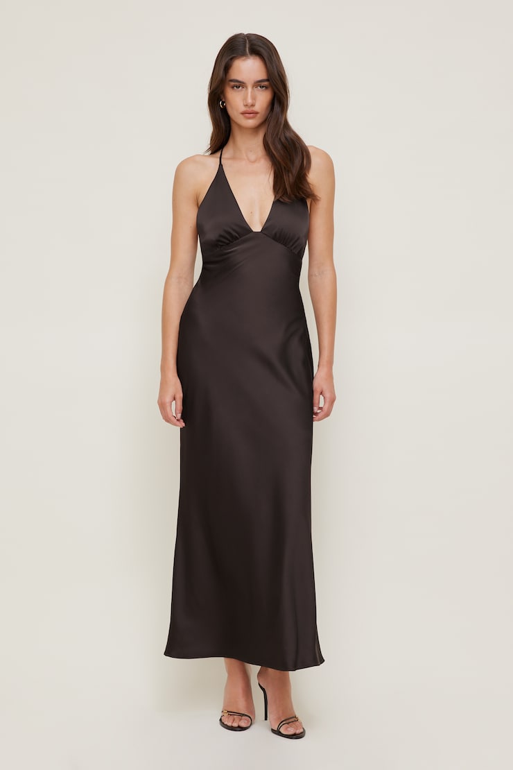 Livia Satin Midi Dress Java Brown large