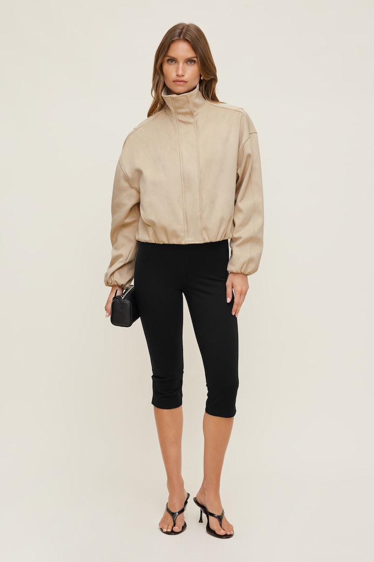 Brynn Faux Suede Bomber Jacket Pumice Stone Beige large