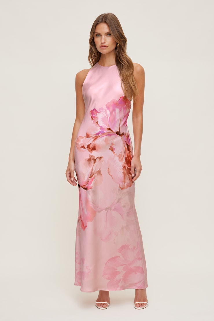 Andy Satin Maxi Dress Pink Floral large