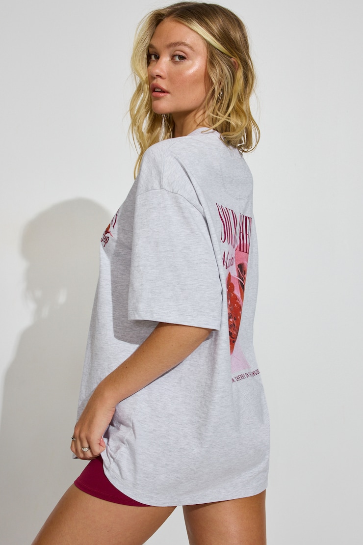 Boyfriend Tee, Spring Grey Mix with "Cherry On Top" Art, large